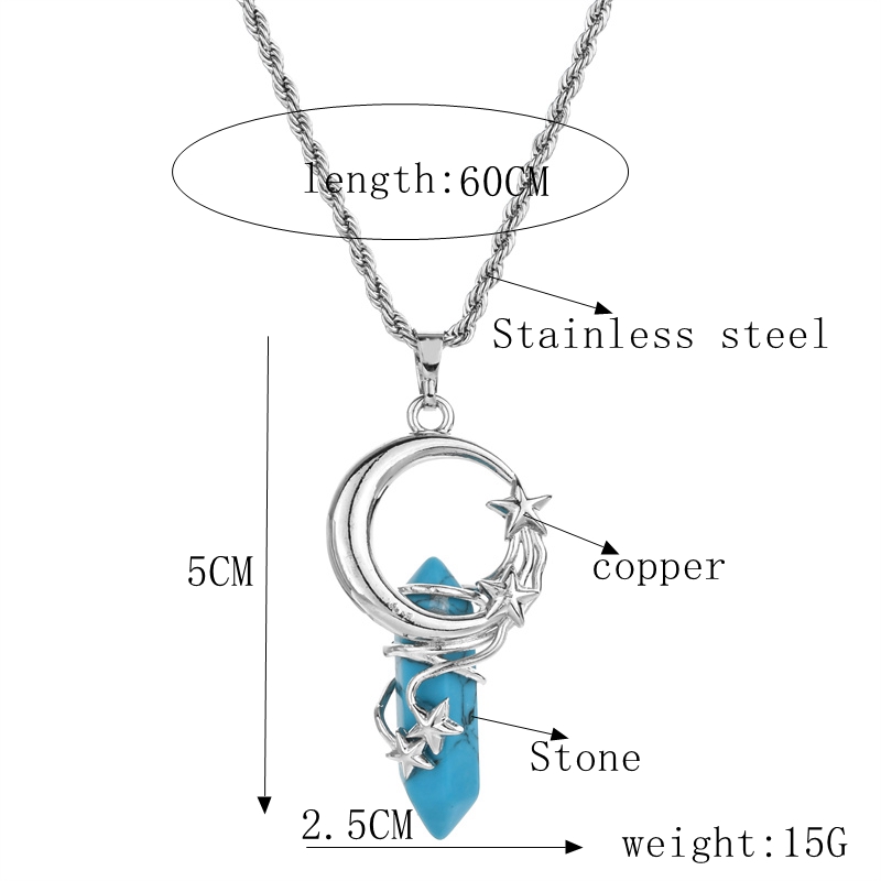 Ethnic Style Star Moon Stainless Steel Natural Stone Copper Plating Pendant Necklace display picture 1
