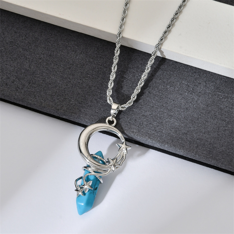 Ethnic Style Star Moon Stainless Steel Natural Stone Copper Plating Pendant Necklace display picture 9