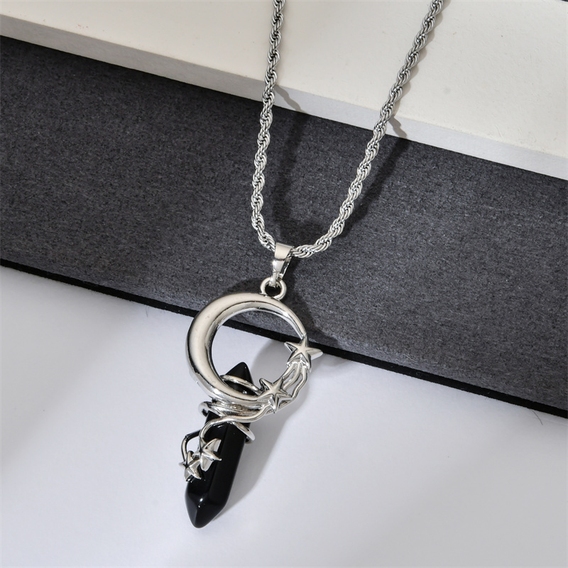 Ethnic Style Star Moon Stainless Steel Natural Stone Copper Plating Pendant Necklace display picture 4