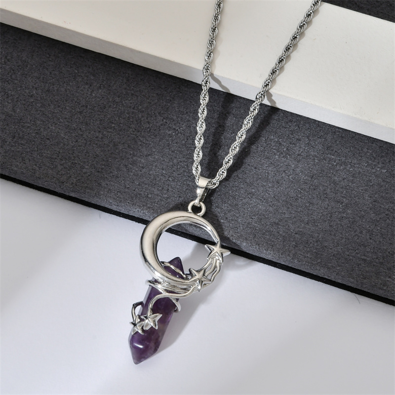 Ethnic Style Star Moon Stainless Steel Natural Stone Copper Plating Pendant Necklace display picture 7
