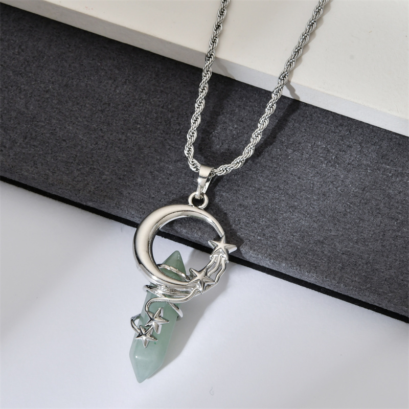 Ethnic Style Star Moon Stainless Steel Natural Stone Copper Plating Pendant Necklace display picture 8