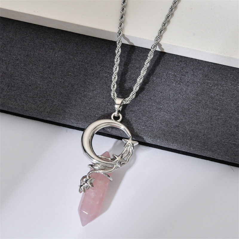 Ethnic Style Star Moon Stainless Steel Natural Stone Copper Plating Pendant Necklace display picture 10