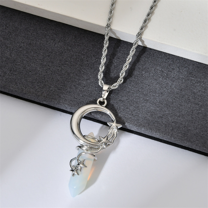 Ethnic Style Star Moon Stainless Steel Natural Stone Copper Plating Pendant Necklace display picture 2