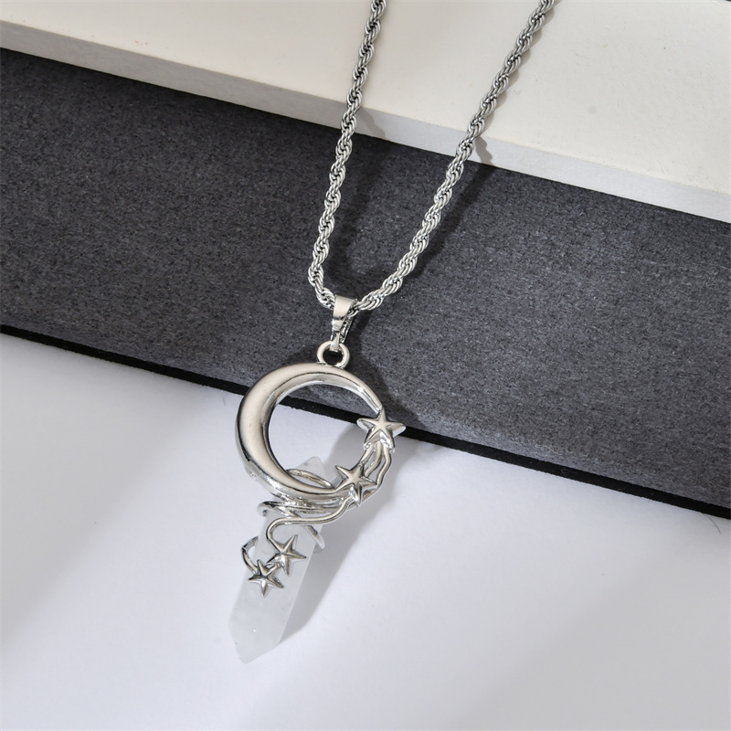 Ethnic Style Star Moon Stainless Steel Natural Stone Copper Plating Pendant Necklace display picture 5