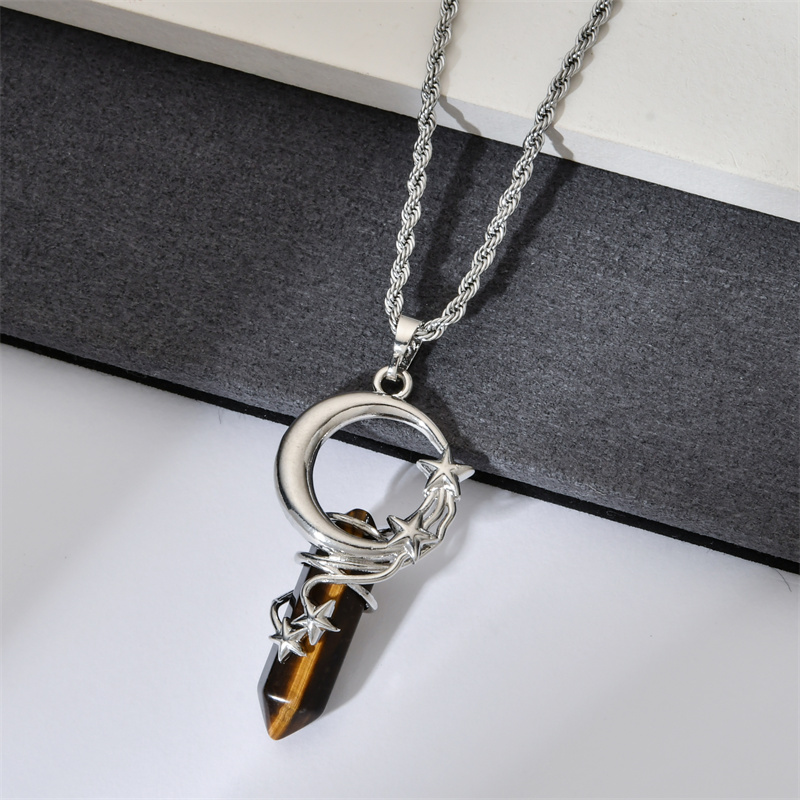 Ethnic Style Star Moon Stainless Steel Natural Stone Copper Plating Pendant Necklace display picture 6
