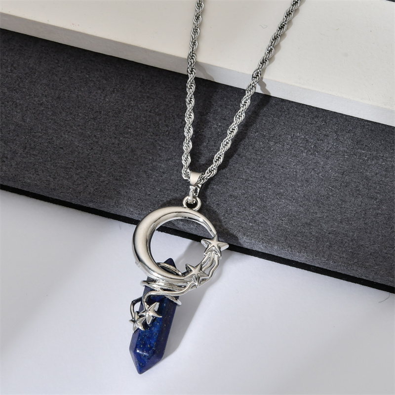 Ethnic Style Star Moon Stainless Steel Natural Stone Copper Plating Pendant Necklace display picture 3