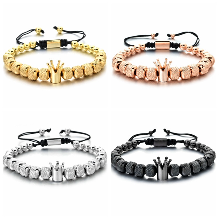 Hip-hop Retro Crown Stainless Steel Copper Beaded Plating Braid Bracelets display picture 1