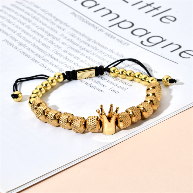 Hip-hop Retro Crown Stainless Steel Copper Beaded Plating Braid Bracelets display picture 4