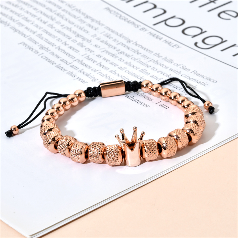 Hip-hop Retro Crown Stainless Steel Copper Beaded Plating Braid Bracelets display picture 5