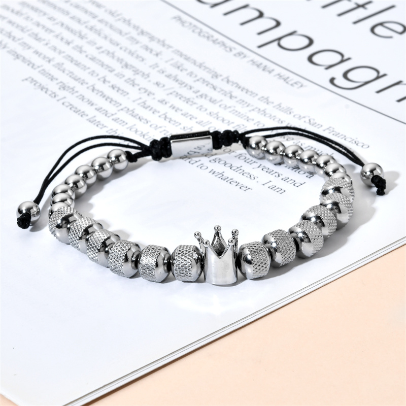 Hip-hop Retro Crown Stainless Steel Copper Beaded Plating Braid Bracelets display picture 3
