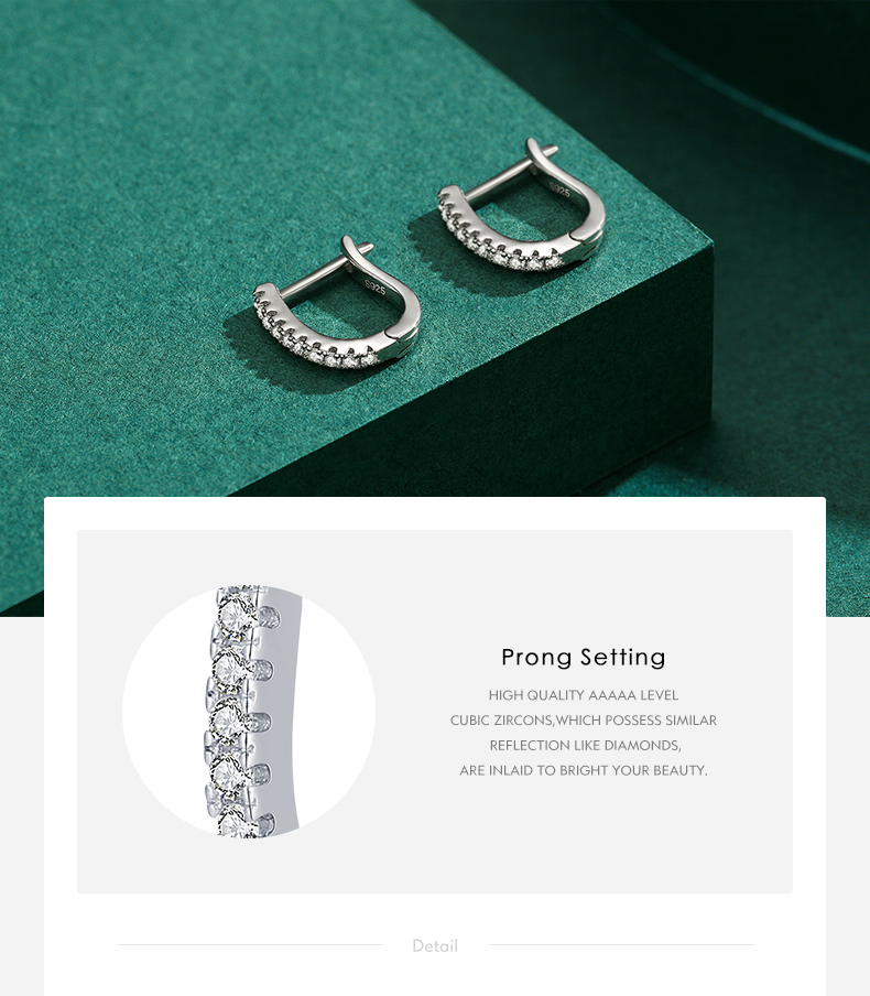 1 Pair Basic U Shape Sterling Silver Plating Inlay Zircon Rhodium Plated Earrings display picture 4