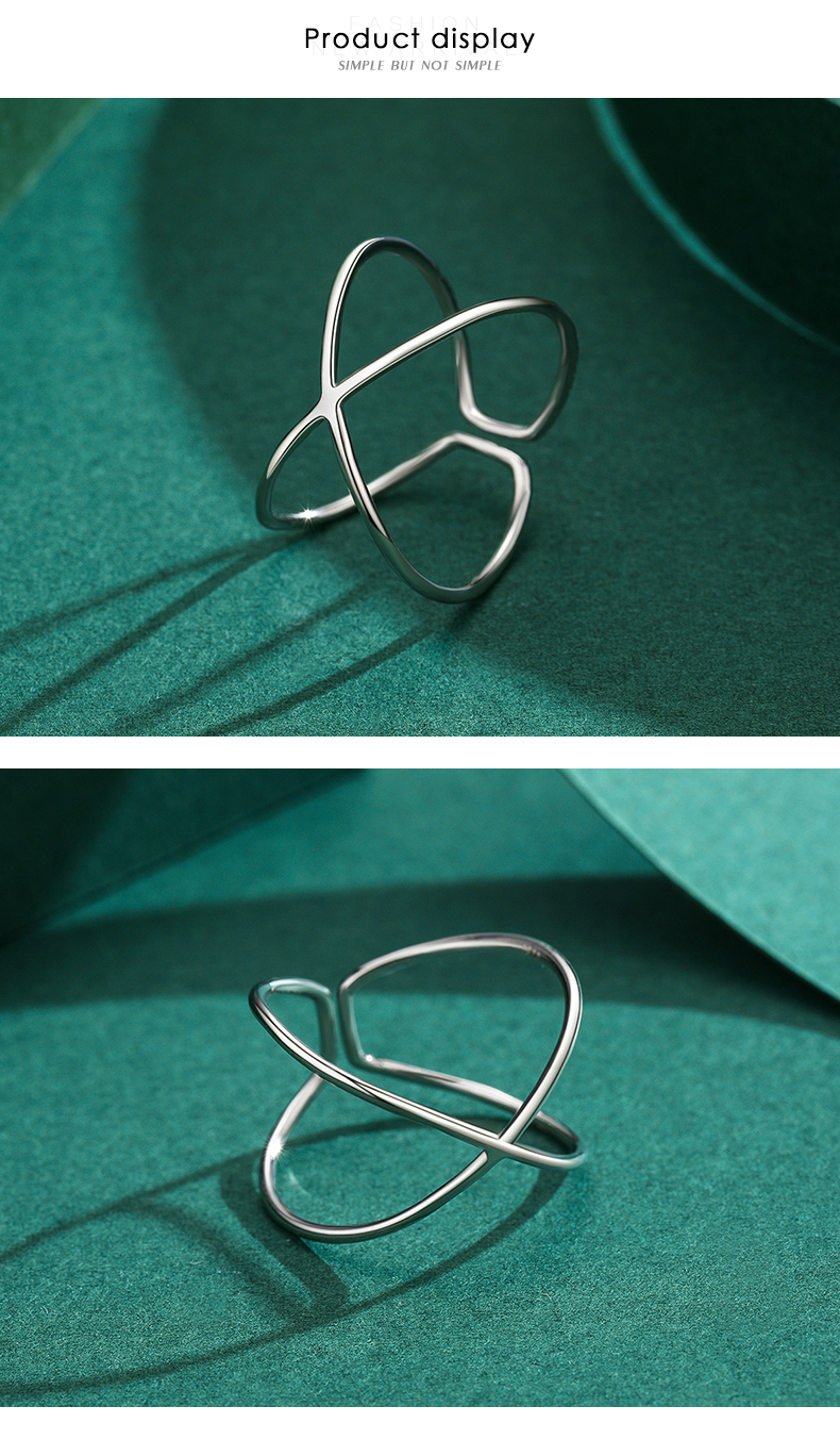Einfacher Stil Kreuzen Sterling Silber Überzug Überzogen Mit Rhodium Offener Ring display picture 7