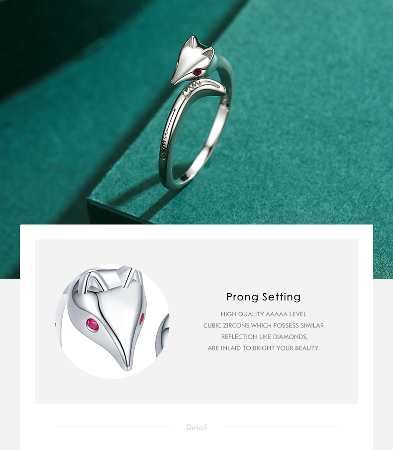 Cute Fox Sterling Silver Plating Inlay Zircon Rhodium Plated Open Ring display picture 4