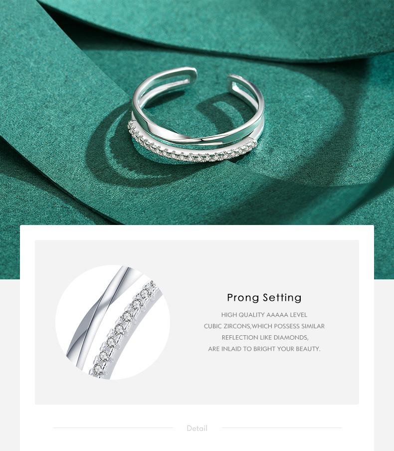 Japanese Style Lines Sterling Silver Plating Inlay Zircon Rhodium Plated Open Ring display picture 4