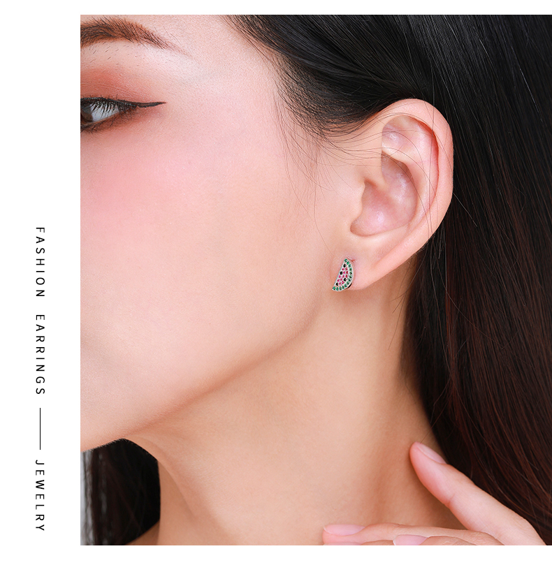1 Pair Cute Watermelon Sterling Silver Plating Inlay Zircon 14k Gold Plated Rhodium Plated Ear Studs display picture 6