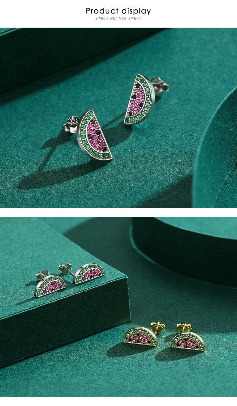 1 Pair Cute Watermelon Sterling Silver Plating Inlay Zircon 14k Gold Plated Rhodium Plated Ear Studs display picture 7