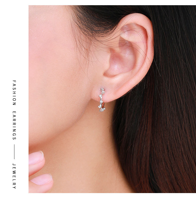 1 Paire Style Coréen Géométrique Argent Sterling Placage Incruster Zircon Plaqué Rhodium Boucles D'oreilles display picture 6