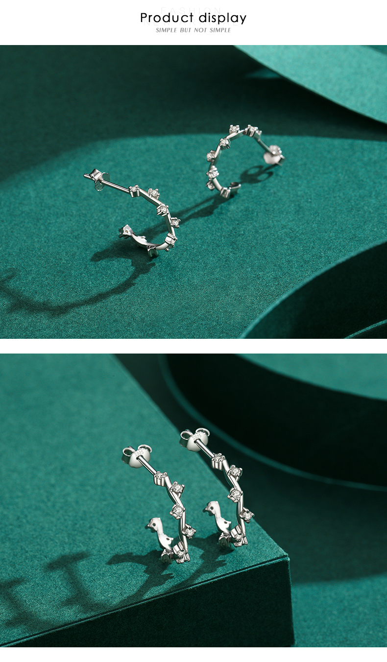 1 Paire Style Coréen Géométrique Argent Sterling Placage Incruster Zircon Plaqué Rhodium Boucles D'oreilles display picture 7