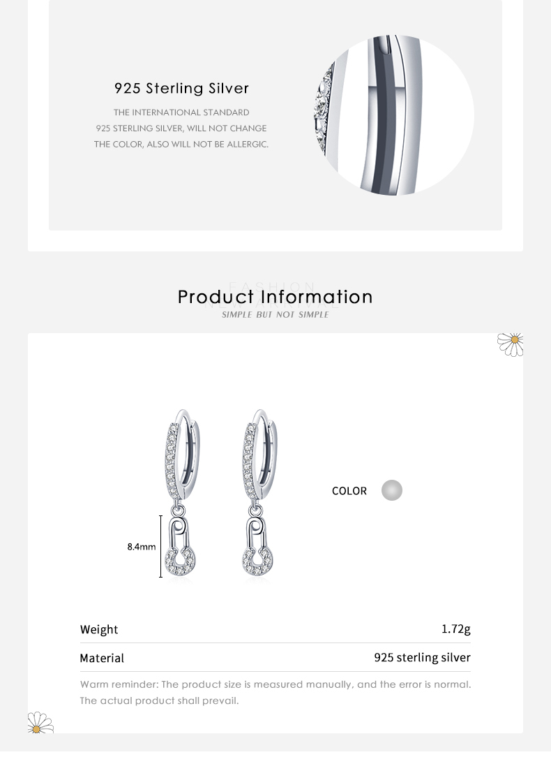 1 Pair Ins Style Paper Clip Sterling Silver Plating Inlay Zircon Rhodium Plated Earrings display picture 5