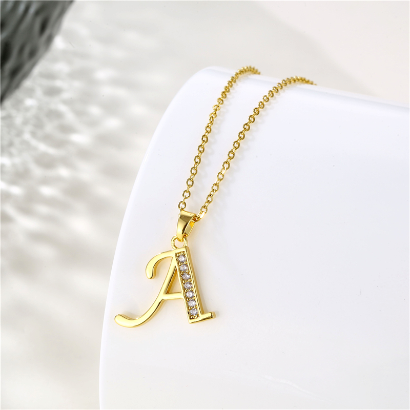 Stainless Steel Titanium Steel 18K Gold Plated Fashion Plating Inlay Letter Zircon Pendant Necklace display picture 26