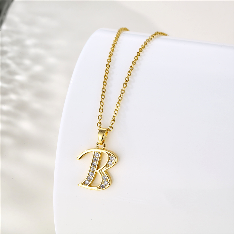 Stainless Steel Titanium Steel 18K Gold Plated Fashion Plating Inlay Letter Zircon Pendant Necklace display picture 21