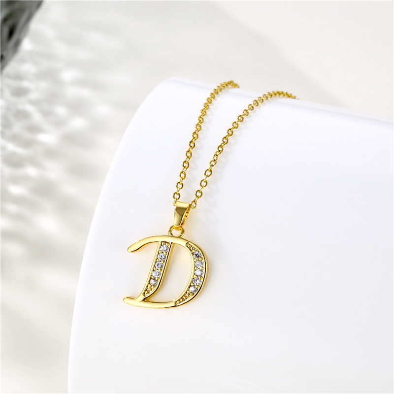 Stainless Steel Titanium Steel 18K Gold Plated Fashion Plating Inlay Letter Zircon Pendant Necklace display picture 20