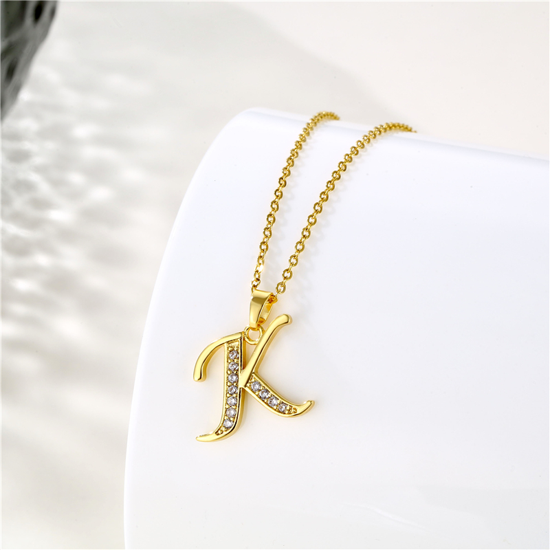 Stainless Steel Titanium Steel 18K Gold Plated Fashion Plating Inlay Letter Zircon Pendant Necklace display picture 15