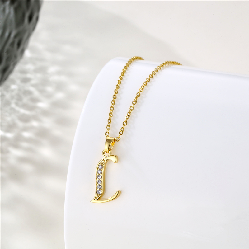 Stainless Steel Titanium Steel 18K Gold Plated Fashion Plating Inlay Letter Zircon Pendant Necklace display picture 23