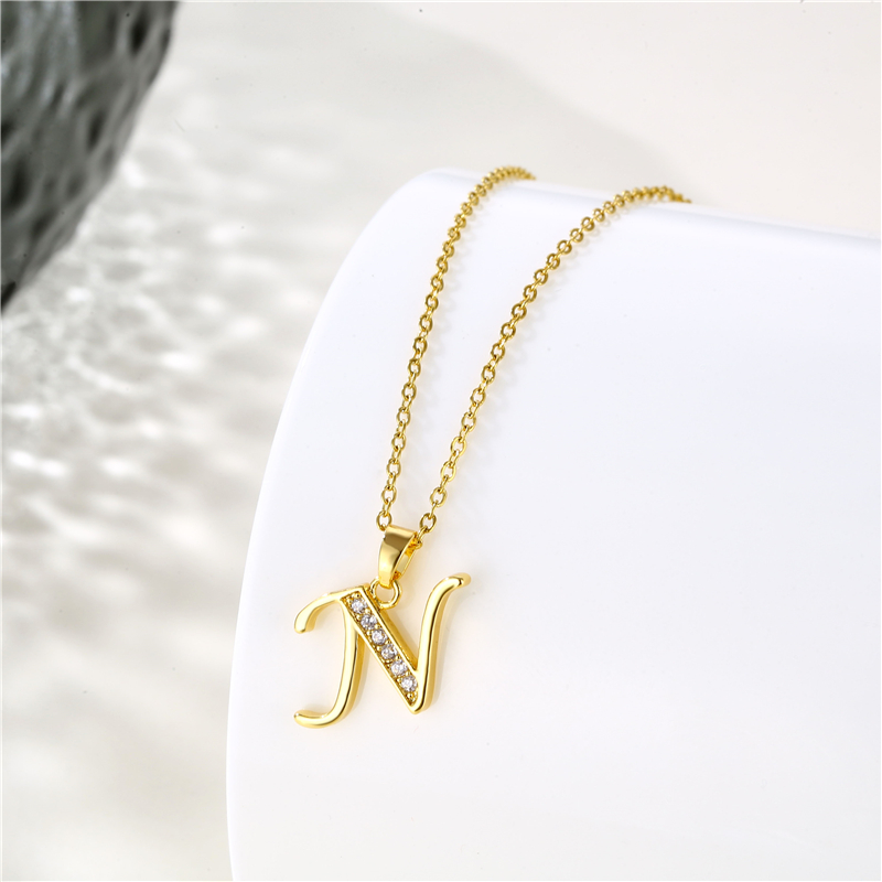Stainless Steel Titanium Steel 18K Gold Plated Fashion Plating Inlay Letter Zircon Pendant Necklace display picture 19