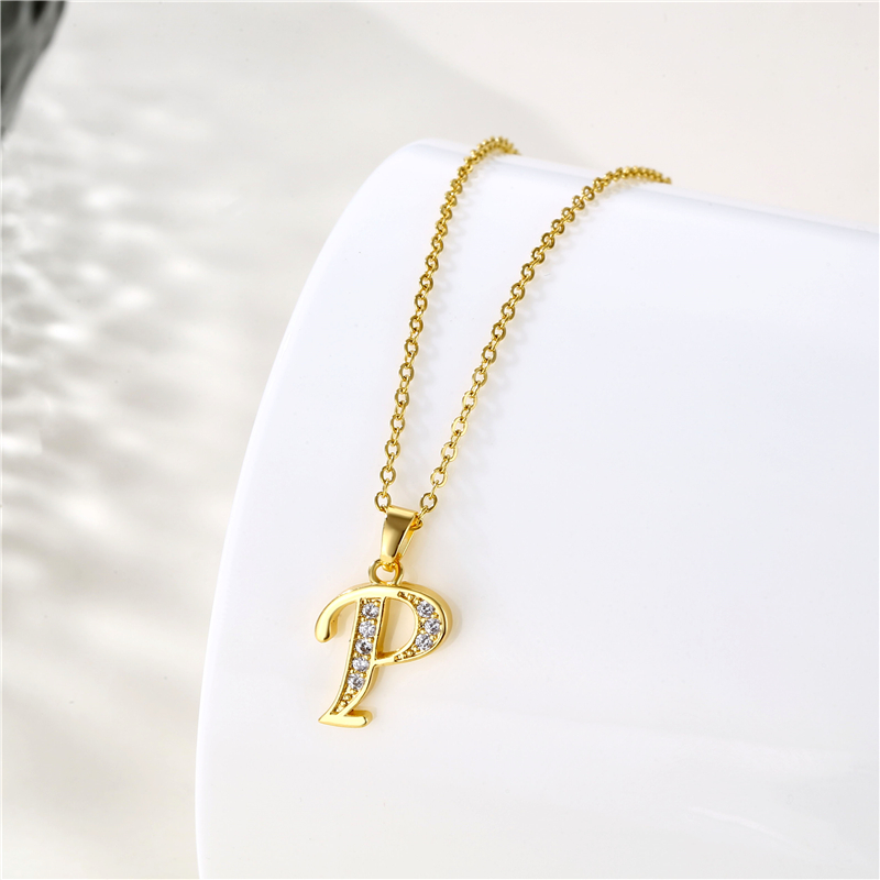 Stainless Steel Titanium Steel 18K Gold Plated Fashion Plating Inlay Letter Zircon Pendant Necklace display picture 18