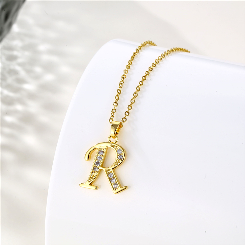 Stainless Steel Titanium Steel 18K Gold Plated Fashion Plating Inlay Letter Zircon Pendant Necklace display picture 6