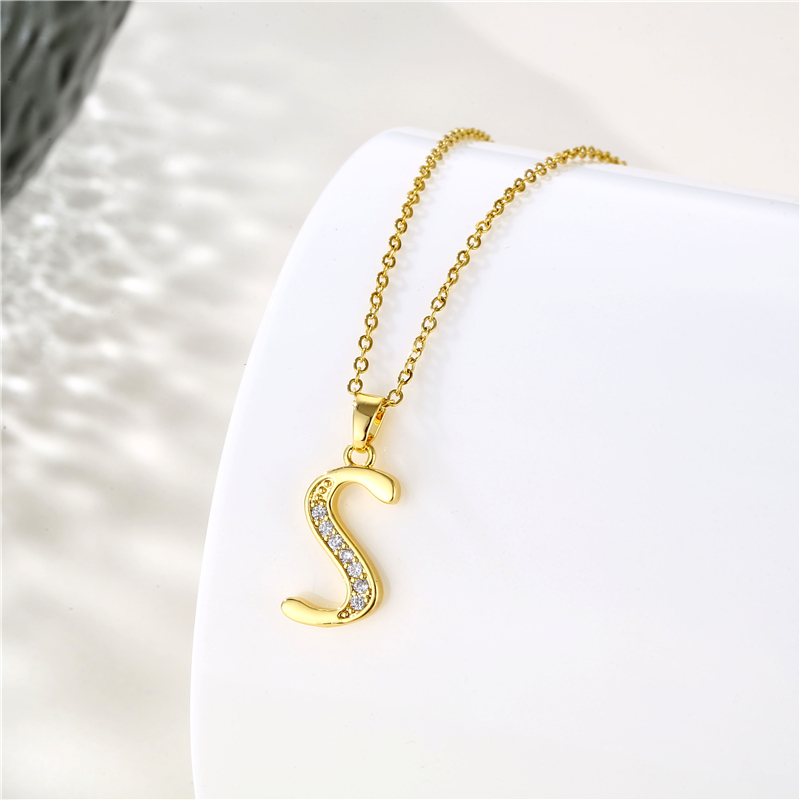 Stainless Steel Titanium Steel 18K Gold Plated Fashion Plating Inlay Letter Zircon Pendant Necklace display picture 5