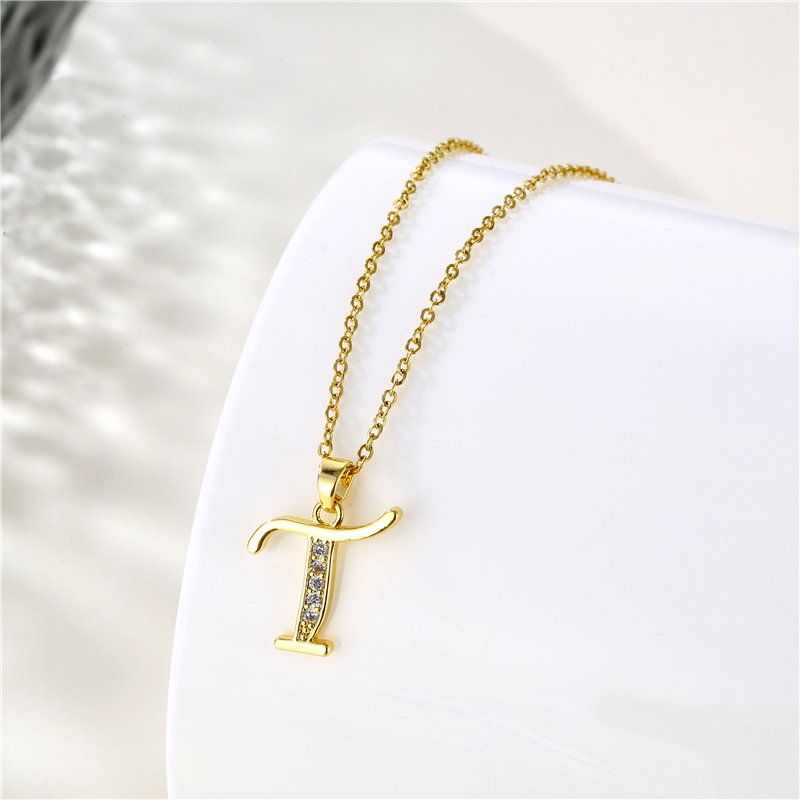 Stainless Steel Titanium Steel 18K Gold Plated Fashion Plating Inlay Letter Zircon Pendant Necklace display picture 13