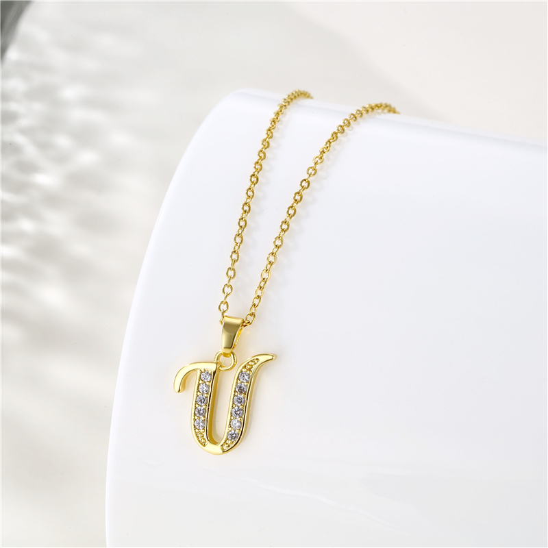 Stainless Steel Titanium Steel 18K Gold Plated Fashion Plating Inlay Letter Zircon Pendant Necklace display picture 1