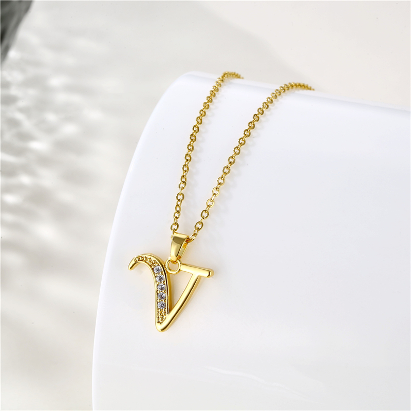 Stainless Steel Titanium Steel 18K Gold Plated Fashion Plating Inlay Letter Zircon Pendant Necklace display picture 9