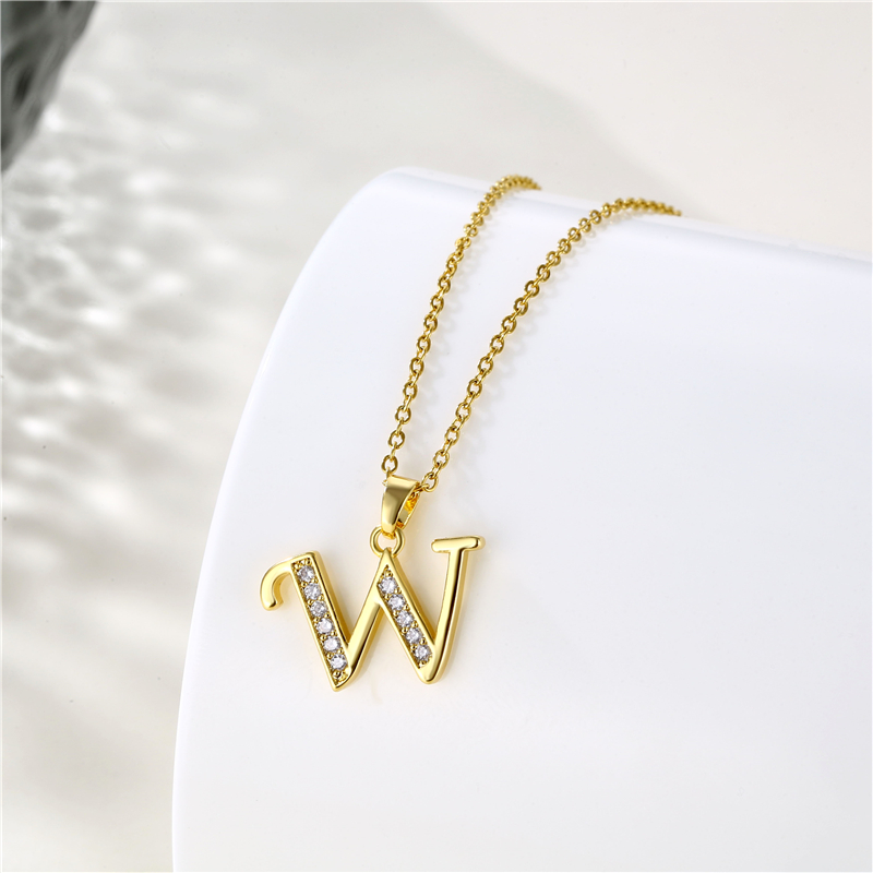 Stainless Steel Titanium Steel 18K Gold Plated Fashion Plating Inlay Letter Zircon Pendant Necklace display picture 8