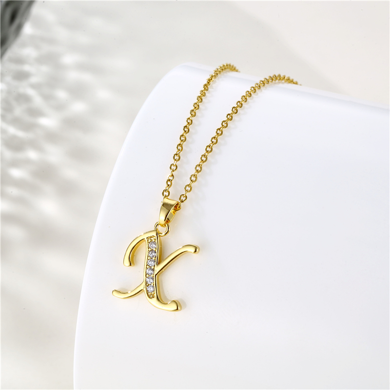 Stainless Steel Titanium Steel 18K Gold Plated Fashion Plating Inlay Letter Zircon Pendant Necklace display picture 3