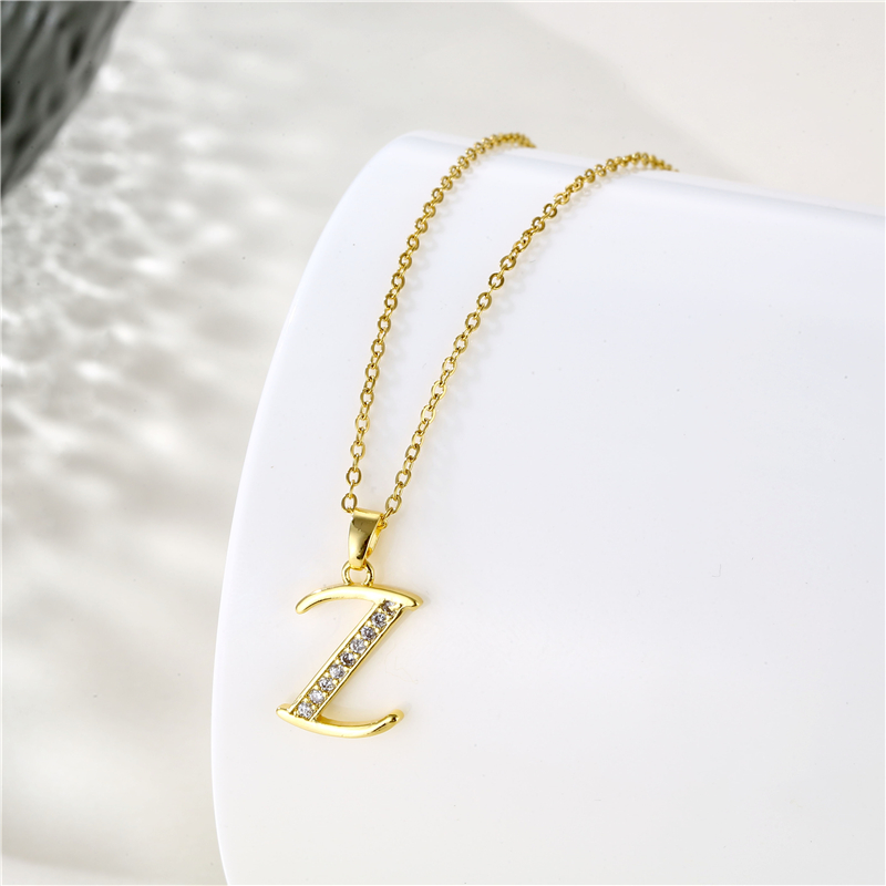 Stainless Steel Titanium Steel 18K Gold Plated Fashion Plating Inlay Letter Zircon Pendant Necklace display picture 2