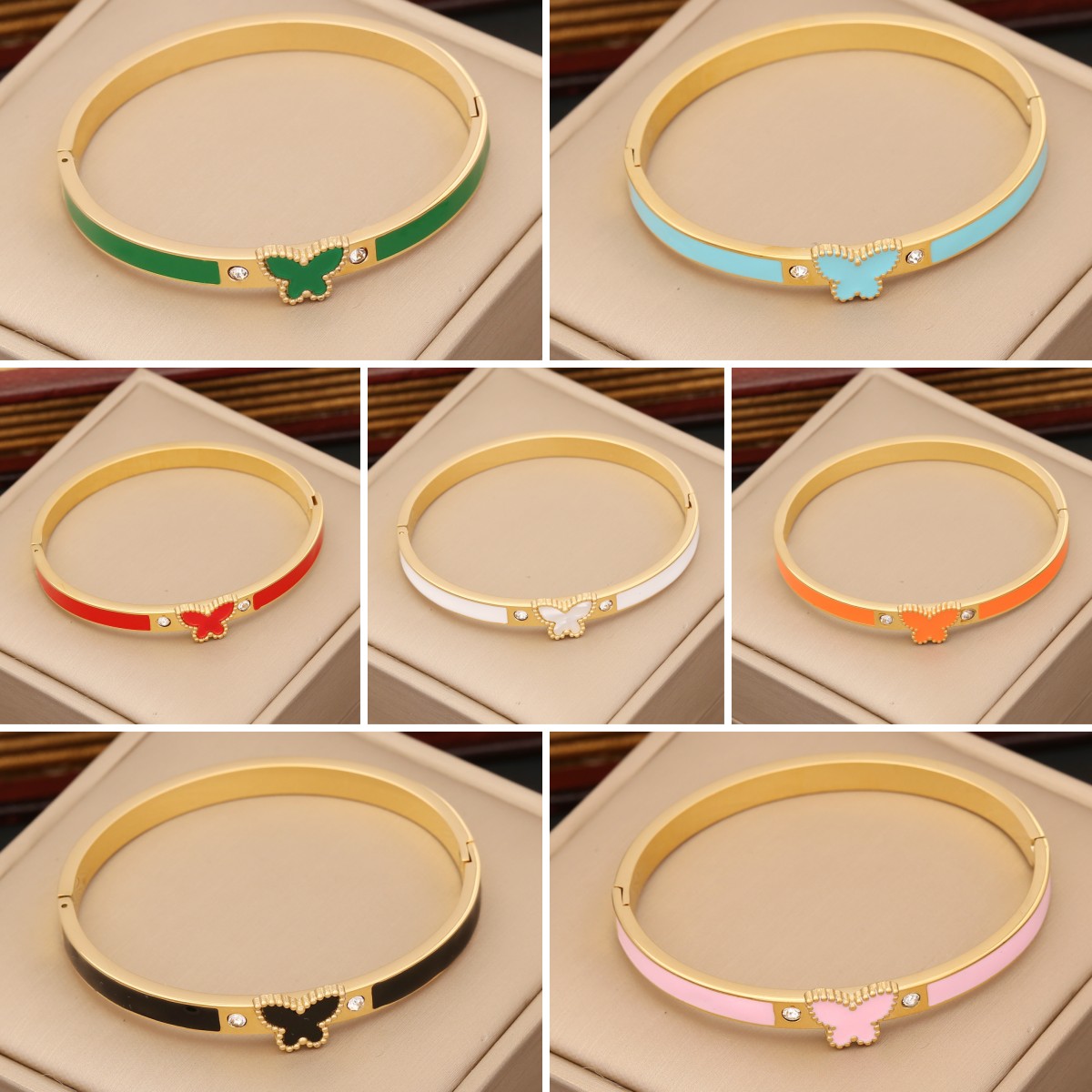 1 Piece Fashion Butterfly Stainless Steel Enamel Inlay Zircon Bangle display picture 1
