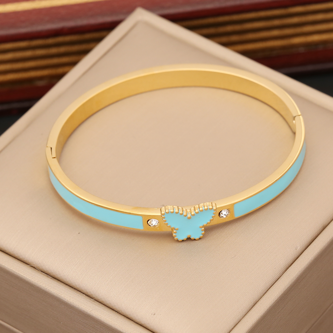 1 Piece Fashion Butterfly Stainless Steel Enamel Inlay Zircon Bangle display picture 3