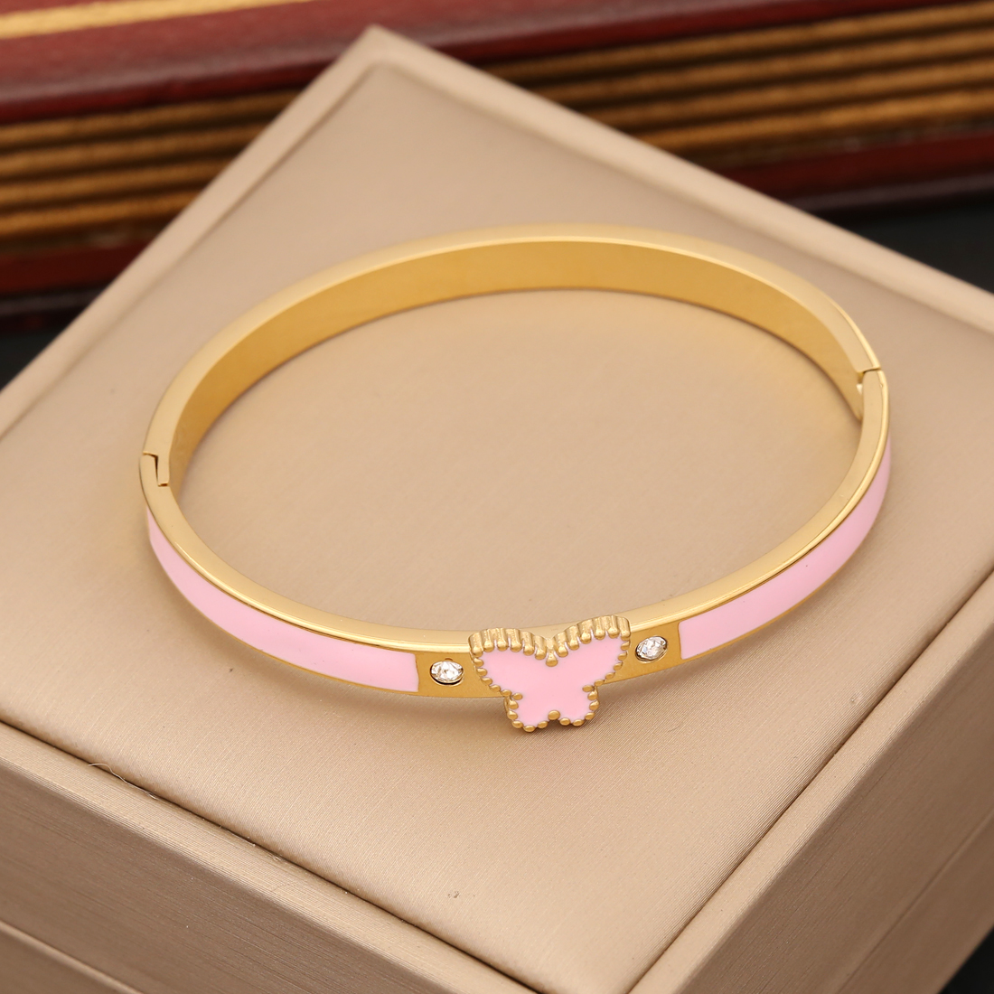 1 Piece Fashion Butterfly Stainless Steel Enamel Inlay Zircon Bangle display picture 8