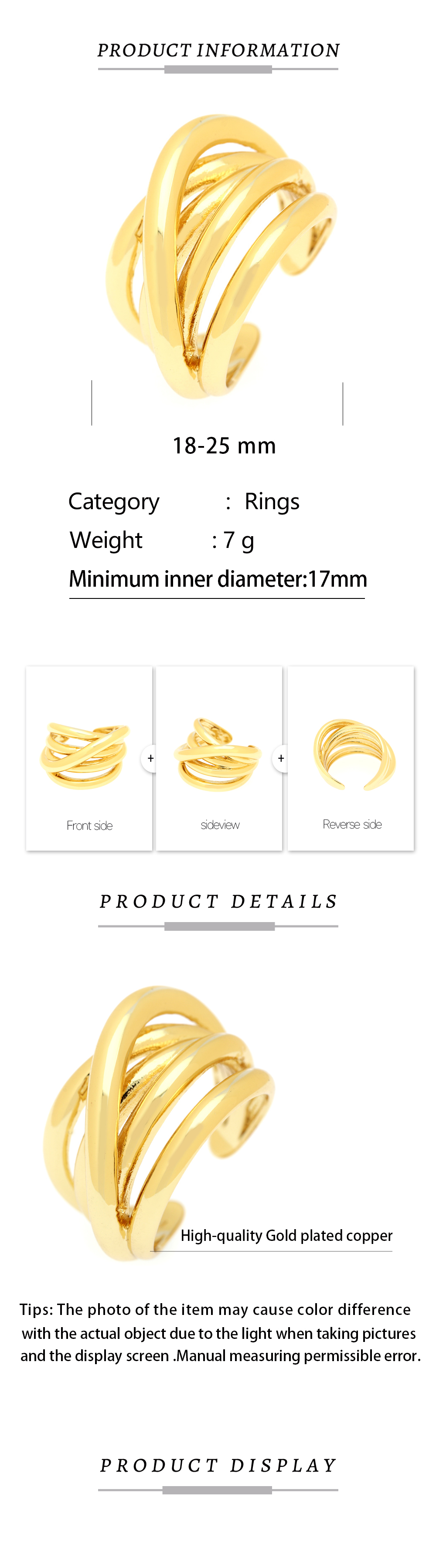Einfacher Stil C-form Linien Kupfer 18 Karat Vergoldet Offener Ring In Masse display picture 1