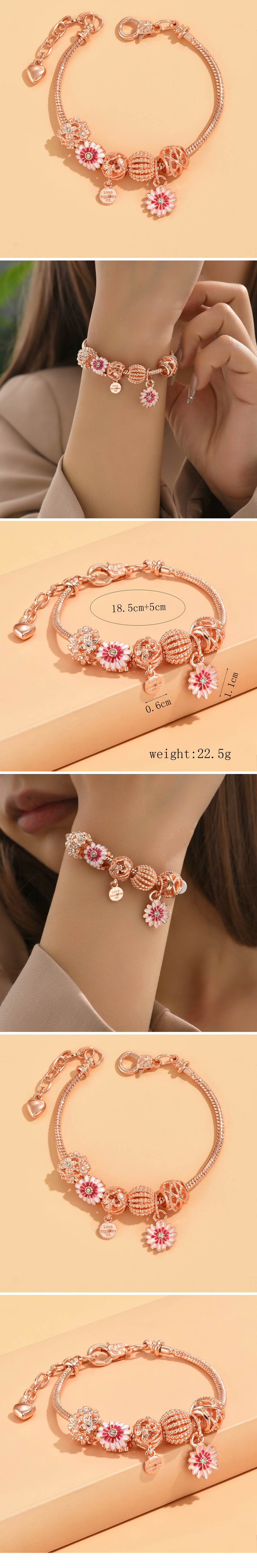 1 Piece Fashion Simple Style Flower Alloy Steel Inlay Rhinestones Women's Bracelets display picture 1