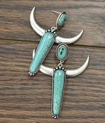1 Pair Ethnic Style Horns Metal Inlay Turquoise Silver Plated Women's Drop Earrings display picture 2