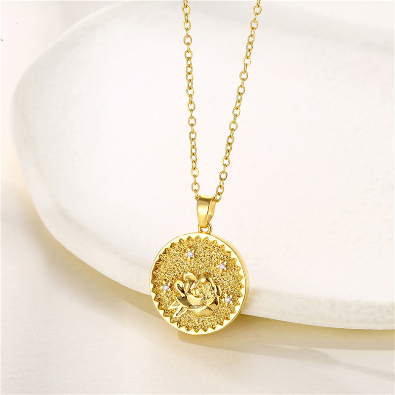 Stainless Steel Titanium Steel Fashion Inlay Plating Flower Chrysanthemum Lotus Zircon Pendant Necklace display picture 8