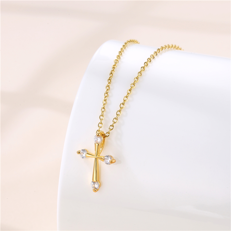 Stainless Steel Titanium Steel Fashion Inlay Plating Cross Zircon Pendant Necklace display picture 1