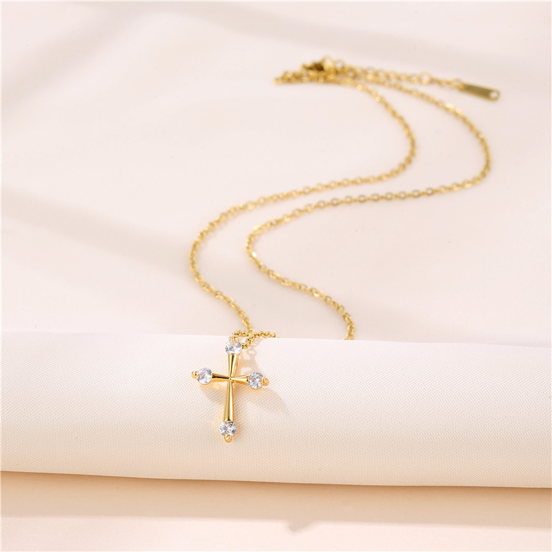 Stainless Steel Titanium Steel Fashion Inlay Plating Cross Zircon Pendant Necklace display picture 3