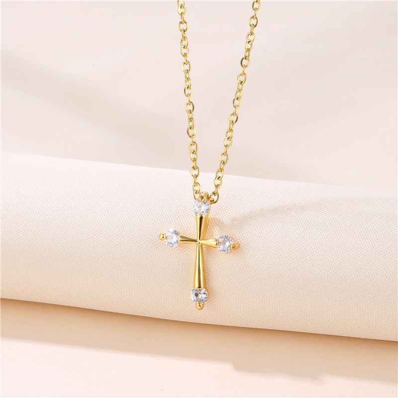 Stainless Steel Titanium Steel Fashion Inlay Plating Cross Zircon Pendant Necklace display picture 4