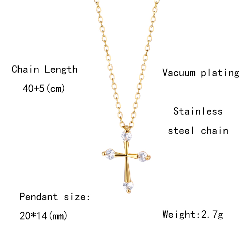 Stainless Steel Titanium Steel Fashion Inlay Plating Cross Zircon Pendant Necklace display picture 2