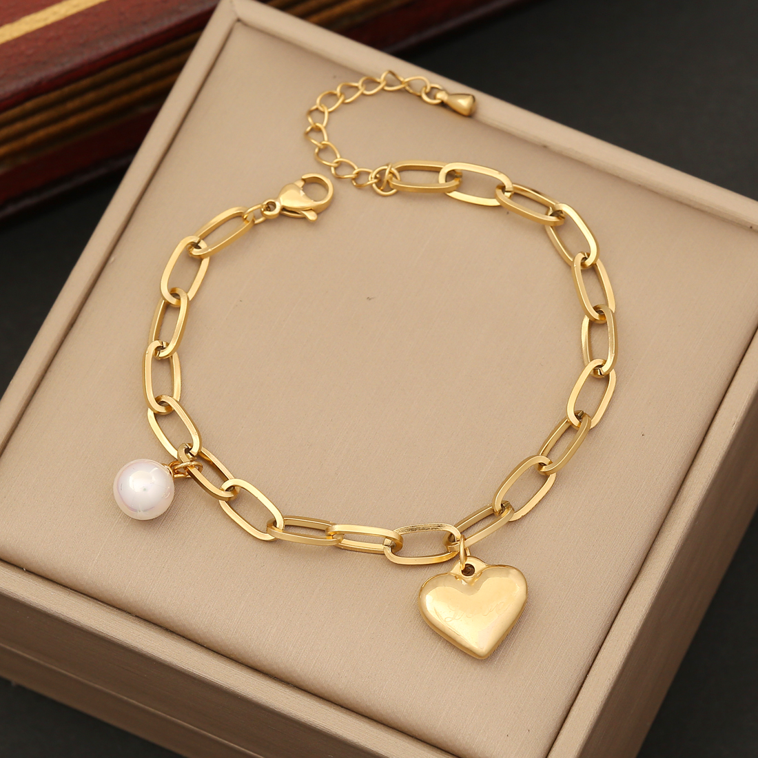 Fashion Heart Shape Stainless Steel Pearl Plating Bracelets Earrings Necklace display picture 4